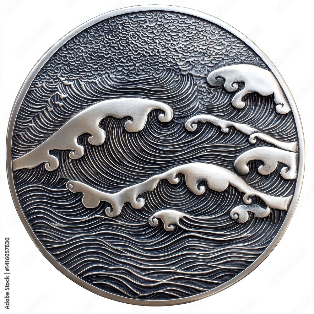 Aufkleber silver welcome table mat with wave designs isolated with intricate details and circular pattern embe