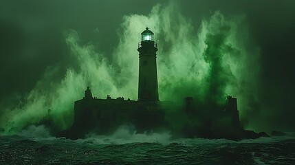 Lighthouse in a Green Storm