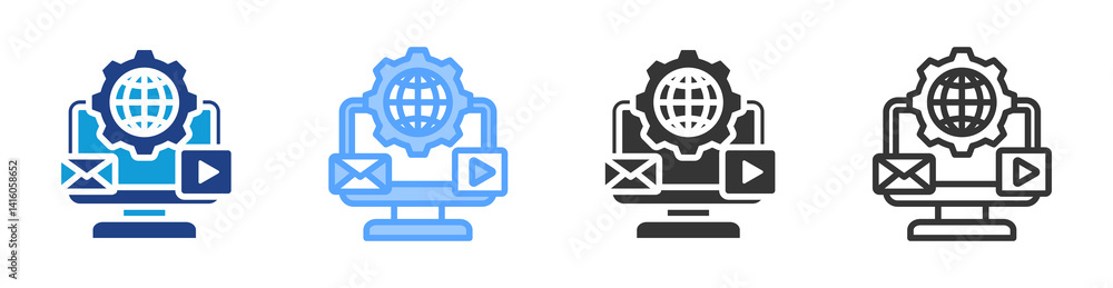 Aufkleber media services icon set multiple style collection