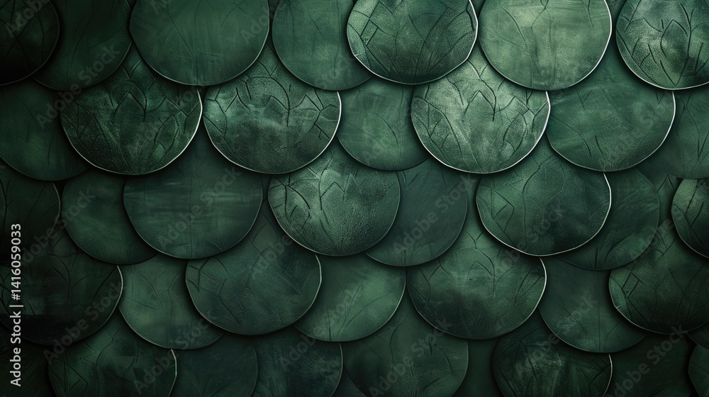 Poster abstract green geometric pattern with layered shapes. digital artwork of 3d rendering with dark gree