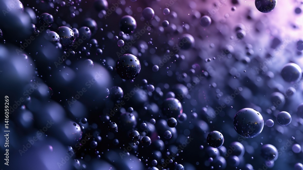 Poster abstract of black circle shape ball with droplet style design connect by pale color bond. sphere bub