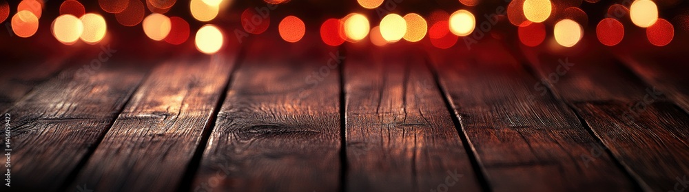 Poster a vibrant red wooden background adorned with sparkling bokeh lights. creating a festive atmosphere s