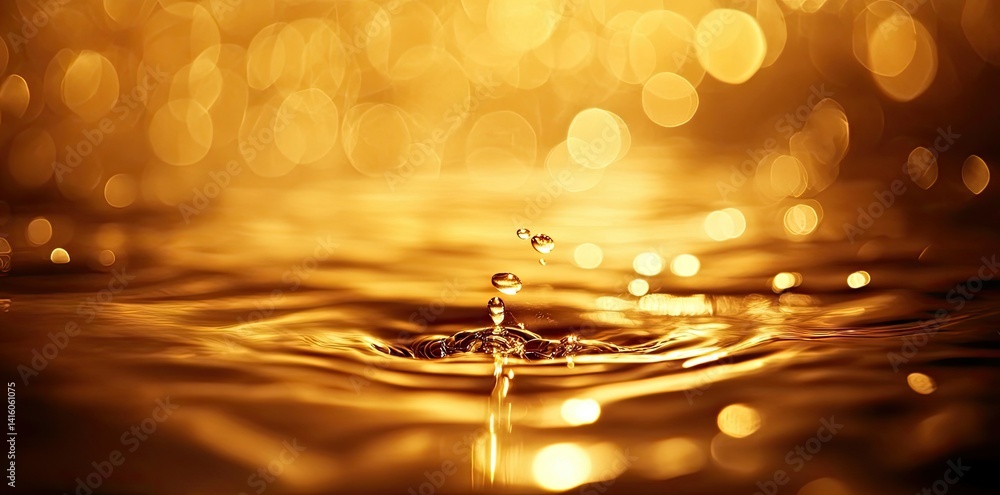Aufkleber a mesmerizing close-up of golden water droplets splashing in a serene pond. with shimmering bokeh li
