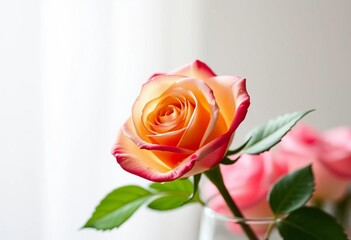 Single rose in glass vase, glistening dew drops, image, dew
