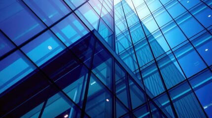 Fototapeta premium Modern glass building with blue reflections.
