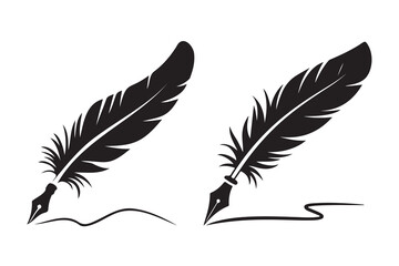 Elegant Black and White Feather Quill and Ink Pen