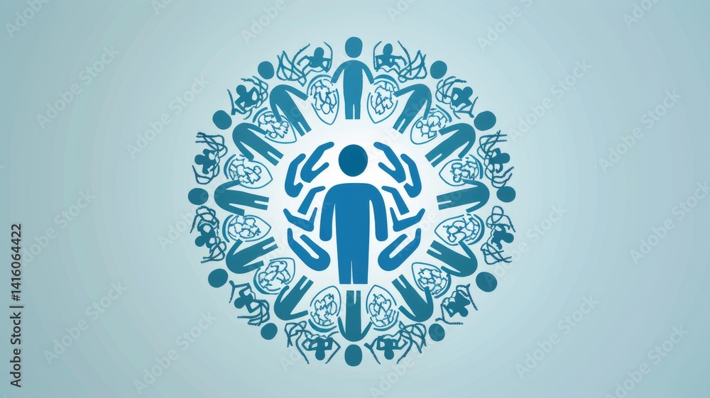 Poster human avatar gathering as group representation unity of people. minimal style icons in digital form 