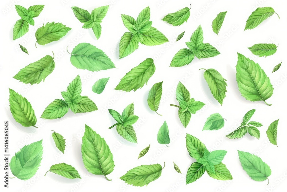 Poster tropical leaves frame with mint green with white background. macro photography of green leaves place
