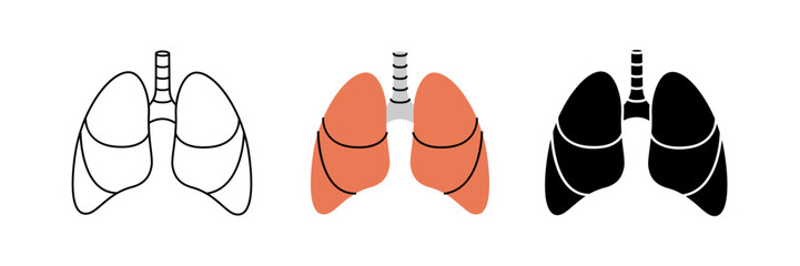 Lungs icon set. Human internal organ anatomy. Vector illustration.