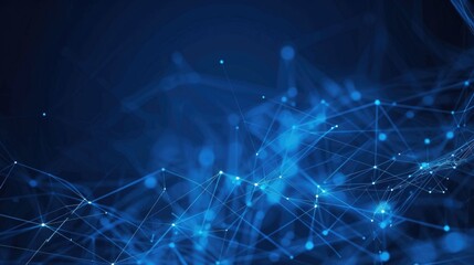 Abstract blue digital network background with lines and nodes. Background image of glowing digital wave waving and flowing at blue background. Network. Technology and data visualization design. AIG55.
