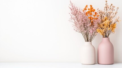 Two vases with dried flowers, pastel colors