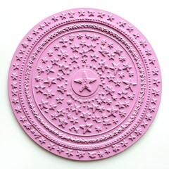 Pink Circular Table Mat with Embossed Star Pattern on White Background