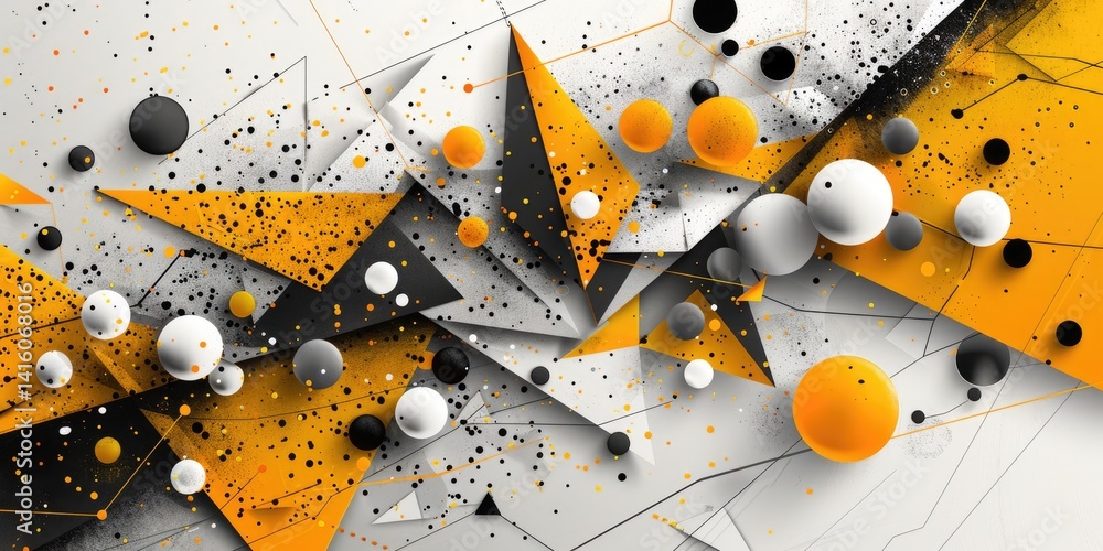 Poster geometric abstract composition with yellow, black, and white shapes. background image of 3d renderin