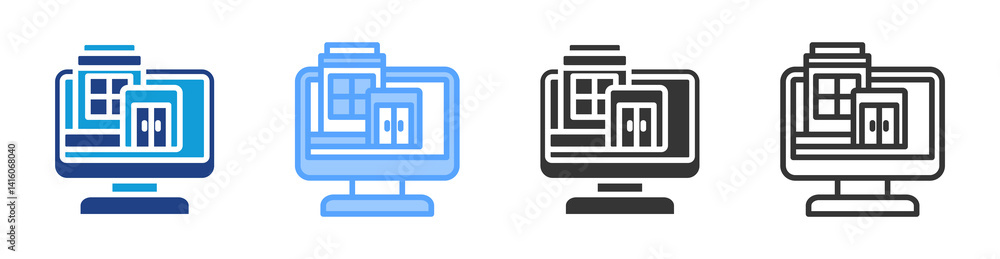 Poster virtual office icon set multiple style collection