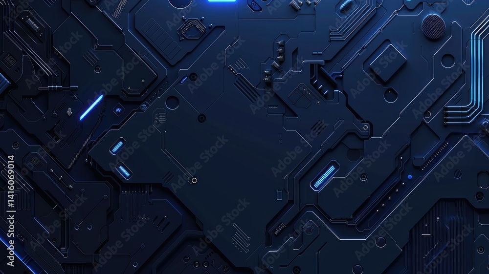 Poster abstract metallic geometric blocks in blue and black. digital art for design of 3d rendering cube wi