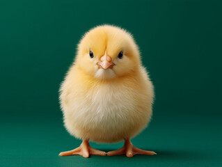 Fototapeta premium Cute baby chick on green background 