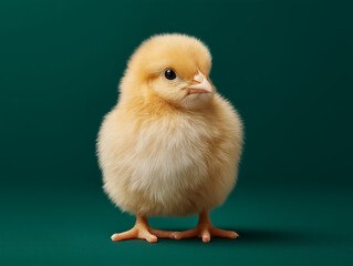 Fototapeta premium Cute baby chick on green background 