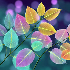 Obraz premium a pastel background with delicate, transparent leaves in soft pinks and greens