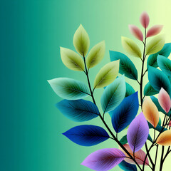 Fototapeta premium colorful pastel background with a soft gradient, pastel green and blue leaves on the right side