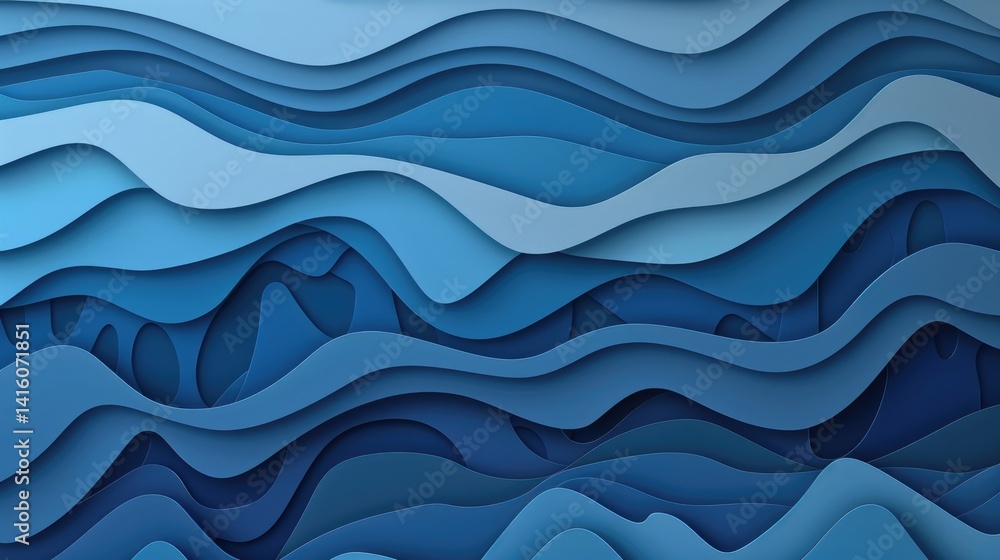 Poster layer blue paper cut texture. abstract wavy pattern design. background image of gradient blue color 