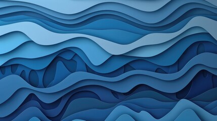 Fototapeta premium Layer blue paper cut texture. Abstract wavy pattern design. Background image of gradient blue color with wavy pattern. Background image of gradient paper cut with wavy texture. Ocean concept. AIG51.