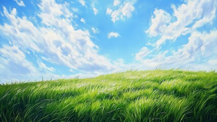 Obraz premium 丘と青空の油絵_2