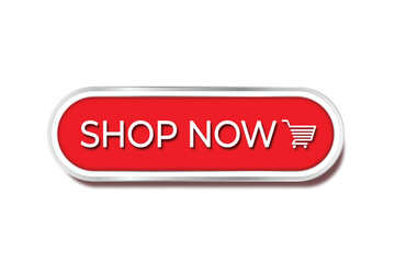 Shop now button sign icon. Red online shopping symbol click icons