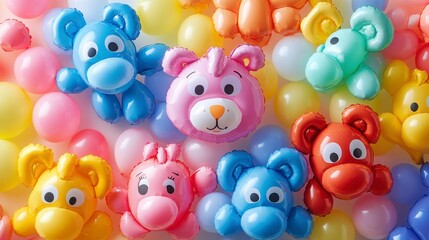 Colorful Party Balloons with Adorable Animal Faces for Celebrations