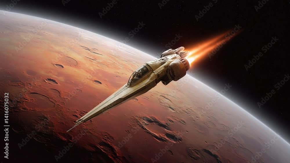 Aufkleber sleek spacecraft glides over a desolate red planet surface generative ai