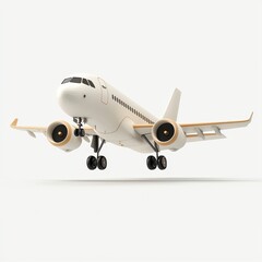 Obraz premium White Airplane in Flight Against Light Gray Background