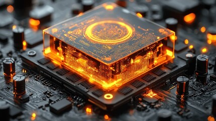 Glowing Central Processing Unit on Motherboard