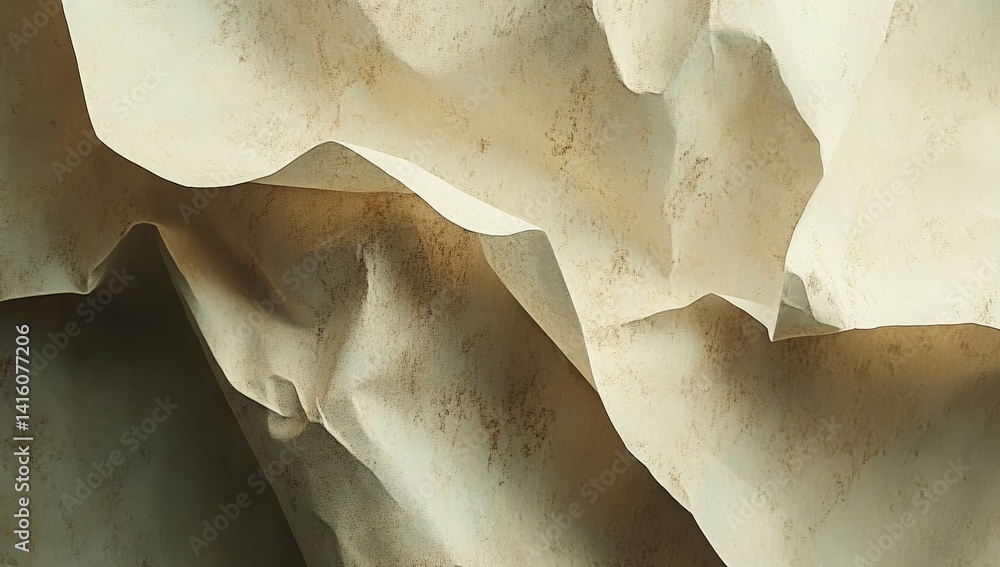Poster close-up view of textured. crumpled paper with earthy tones. showcasing intricate patterns and shado