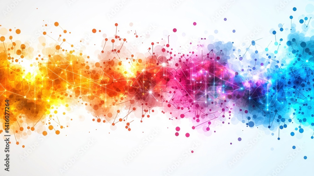 Aufkleber abstract colorful wave network: a vibrant digital artwork depicting a flowing network of interconnec