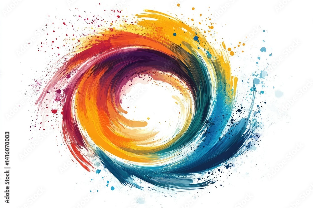 Poster a vibrant circular splash of watercolor paint in a spectrum of colors. creating a dynamic and artist