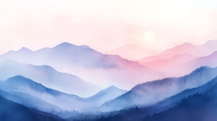Obraz premium Dreamy Sunrise Mountain Landscape Soft Hues and Misty Peaks