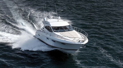 High speed powerboat cutting through dark water dynamic action shot