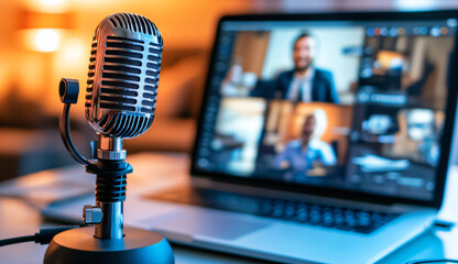 Retro Microphone and Online Video Conference
