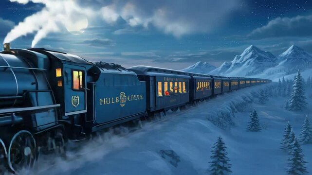 Polar Express Night Journey: A Magical Winter Train Ride Through Snowy Mountains