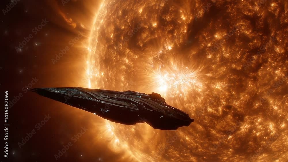 Poster spaceship silhouette against vibrant supernova explosion in space generative ai
