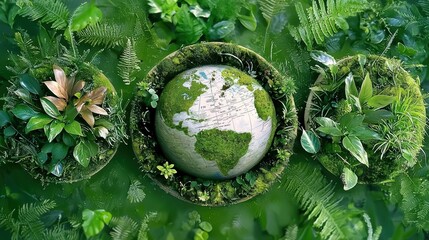 Environmental awareness action global landscape digital art lush greenery aerial view sustainability concept