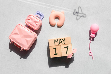 17 May text on wooden blocks with customizable space for text or messages.