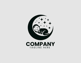 Obraz premium Sleeping Baby Silhouette Crescent Moon Stars Vector Logo Design