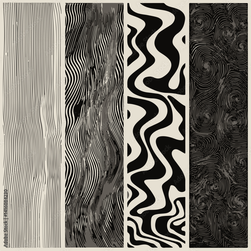 Aufkleber abstract vector illustration with flowing black and white lines, organic shapes, and intricate patte
