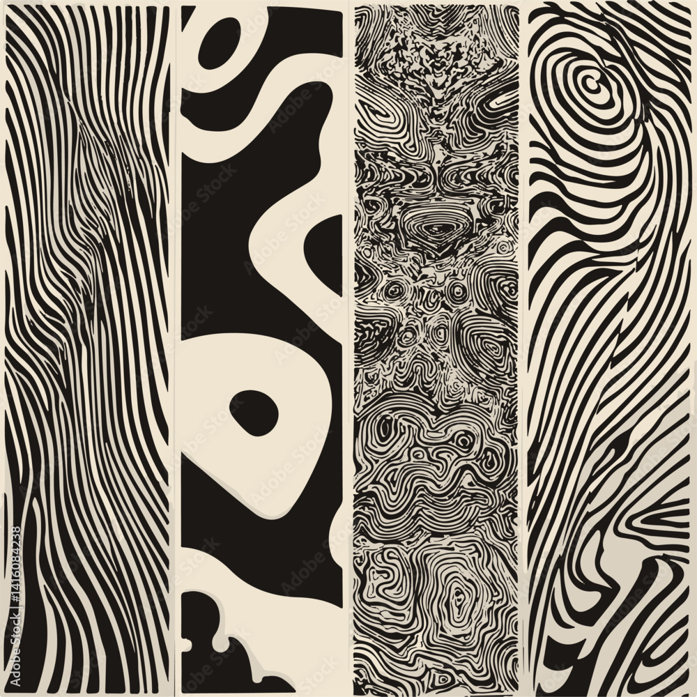 Aufkleber abstract vector illustration with flowing black and white lines, organic shapes, and intricate patte