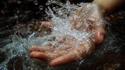 Fototapeta premium Capturing the beauty of water splashing from a hand in a serene outdoor setting during daylight