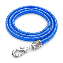 Fototapeta premium Bright Blue Leather Cord with Silver Clasp on White Background