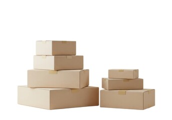 Cardboard boxes stacked moving shipping packaging delivery isolated on white background