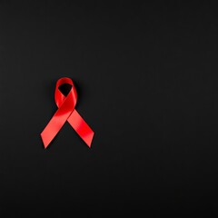 Red awareness ribbon on a black pearl background symbolizing AIDS awareness