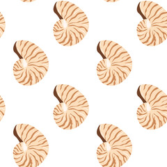 Pattern of nautilus shells on a white background for decorative design inspiration