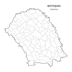 Vector Map of Botoșani County (Județul Botoșani) with all Administrative Territorial Units (UAT) including Municipalities (Municipii), Towns (Orașe) and Communes (Comune) - Romania 2025